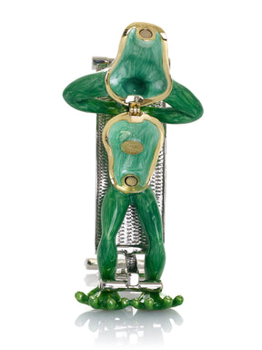 Green Frog Exercising on Bench Trinket Box