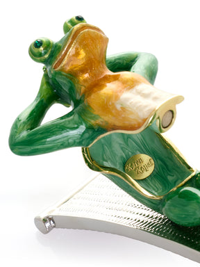 Green Frog Exercising on Bench Trinket Box