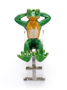 Green Frog Exercising on Bench Trinket Box