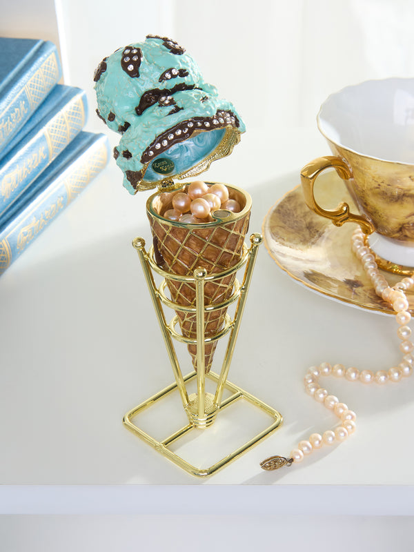 Summer Special Mint Chocolate Chip Ice Cream Cone Trinket Box