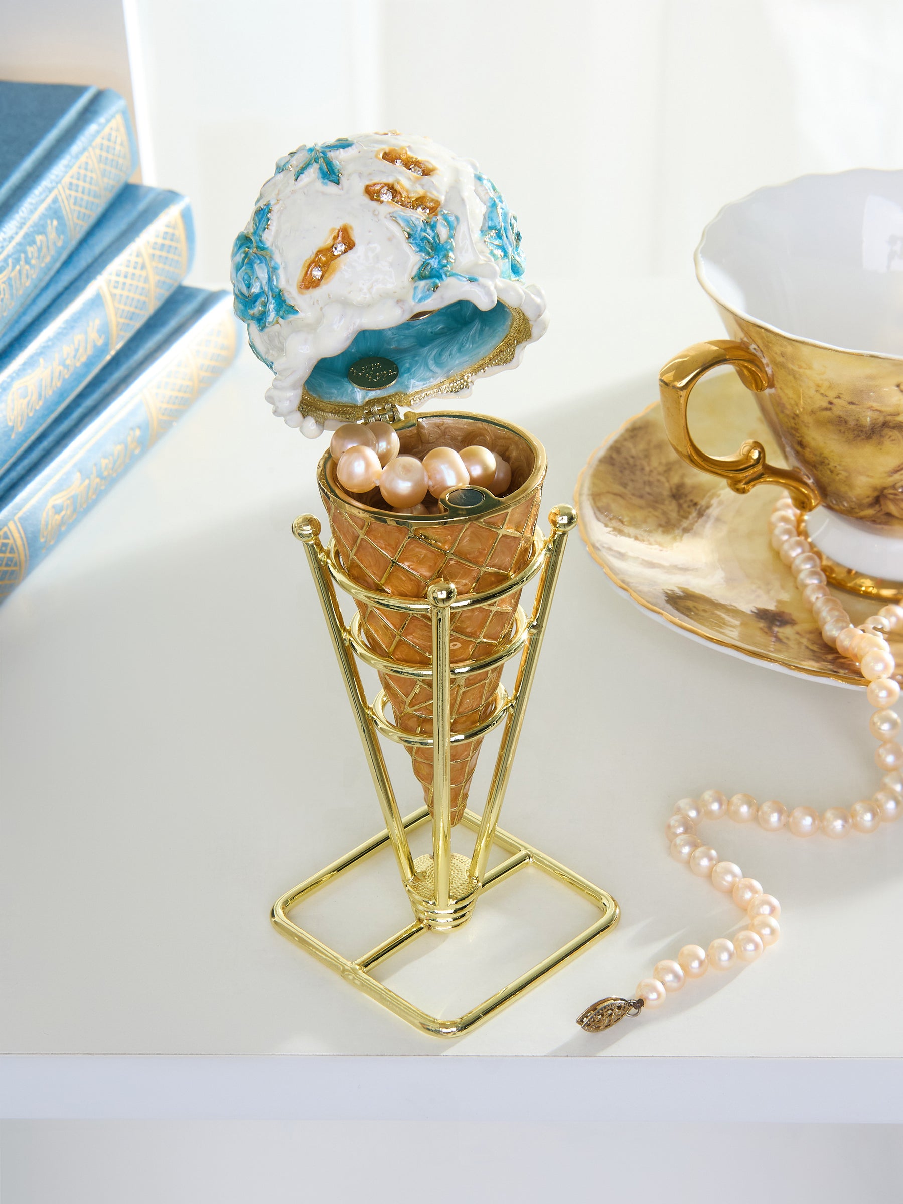 Boîte à bijoux Cornet de Glace Rose Bleue Chintz