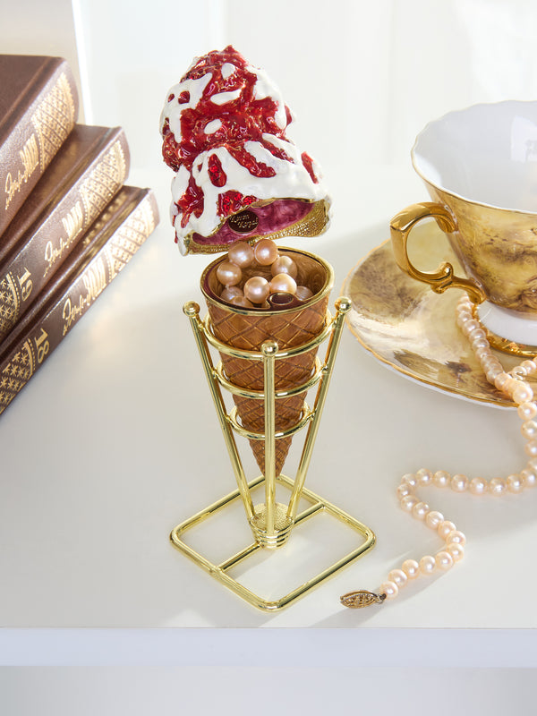 Boîte à bijoux Cornet de Glace Crème Fraise & Vanille Tourbillonnante