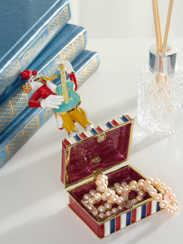 Musical Circus Clown with Turquoise Guitar Trinket Box