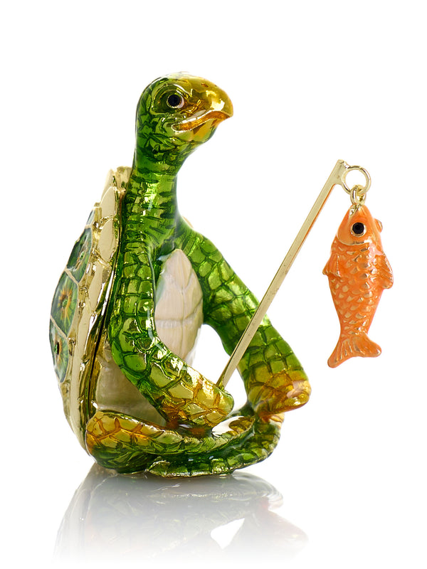 Turtle Fishing for a Goldfish Trinket Box