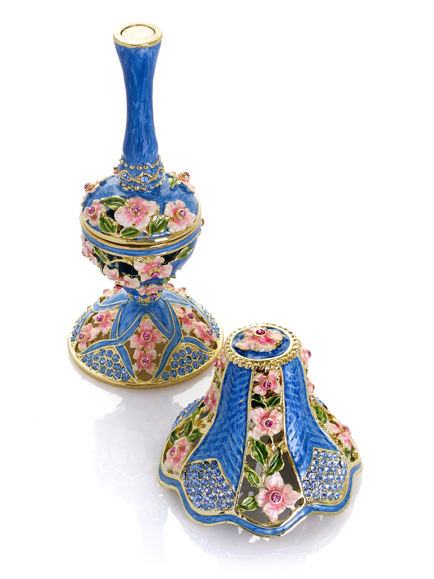 Royal Blue Classic Lamp Decorated with Pink Flowers
