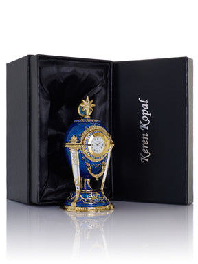 Königsblaues & Goldenes Uhr-Ei Schmuckkästchen im Fabergé-Stil mit Geheimfach & abnehmbarem Stern