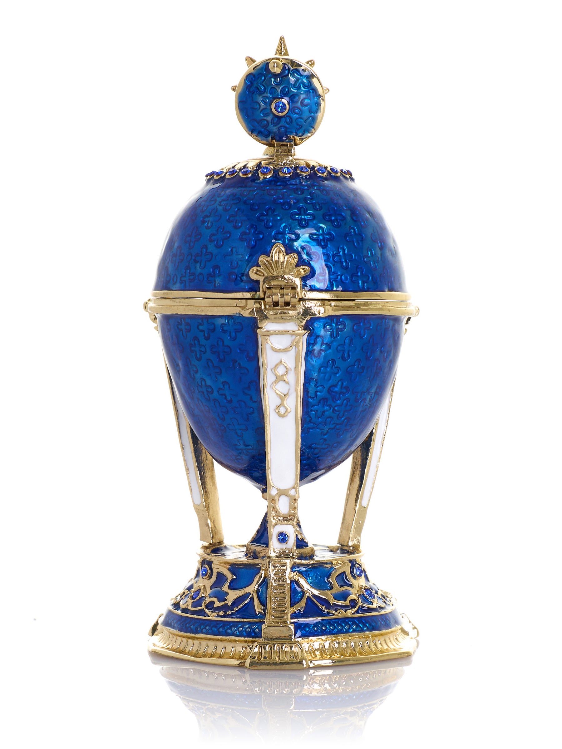 Königsblaues & Goldenes Uhr-Ei Schmuckkästchen im Fabergé-Stil mit Geheimfach & abnehmbarem Stern