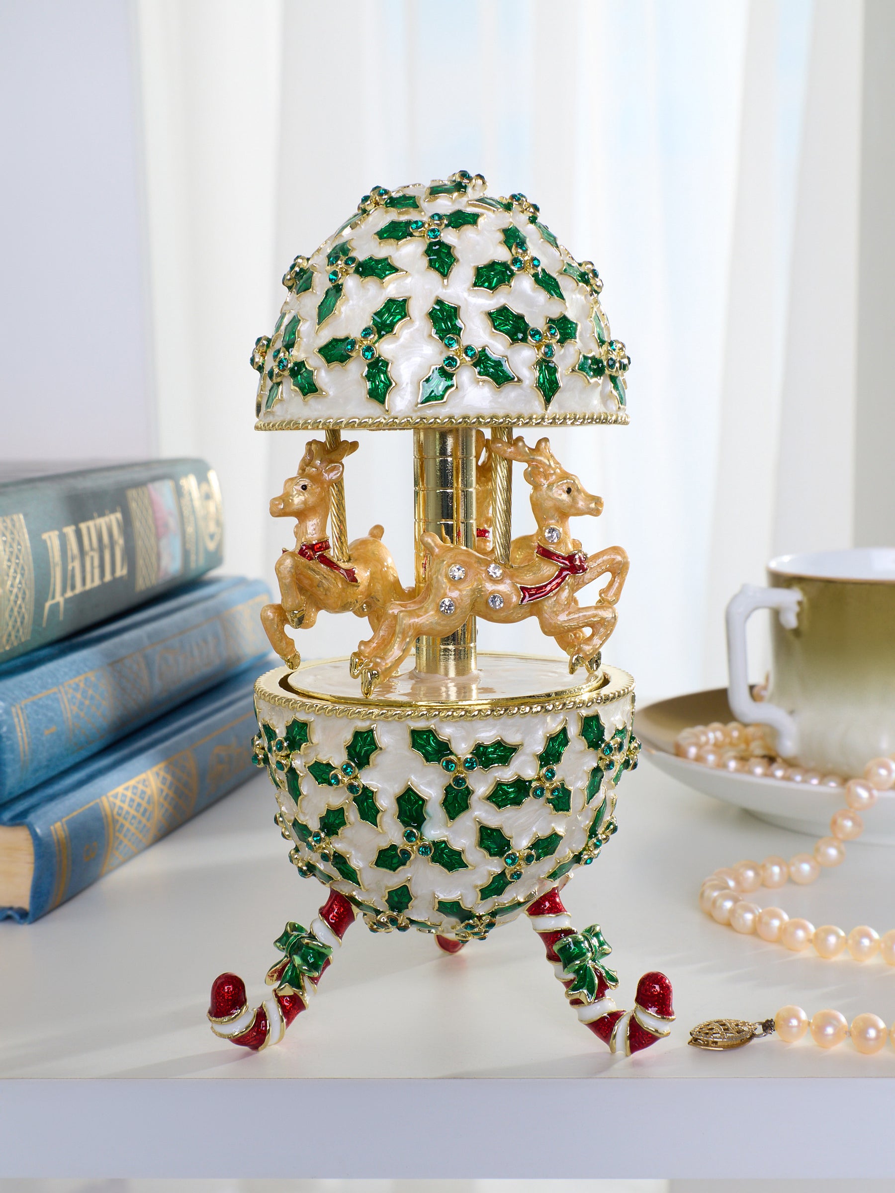 Blaues Aufzieh-Pferde-Karussell Fabergé Ei
