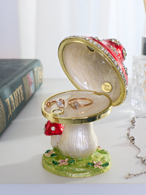 Crystal-Embellished Red Mushroom Trinket Box by Keren Kopal