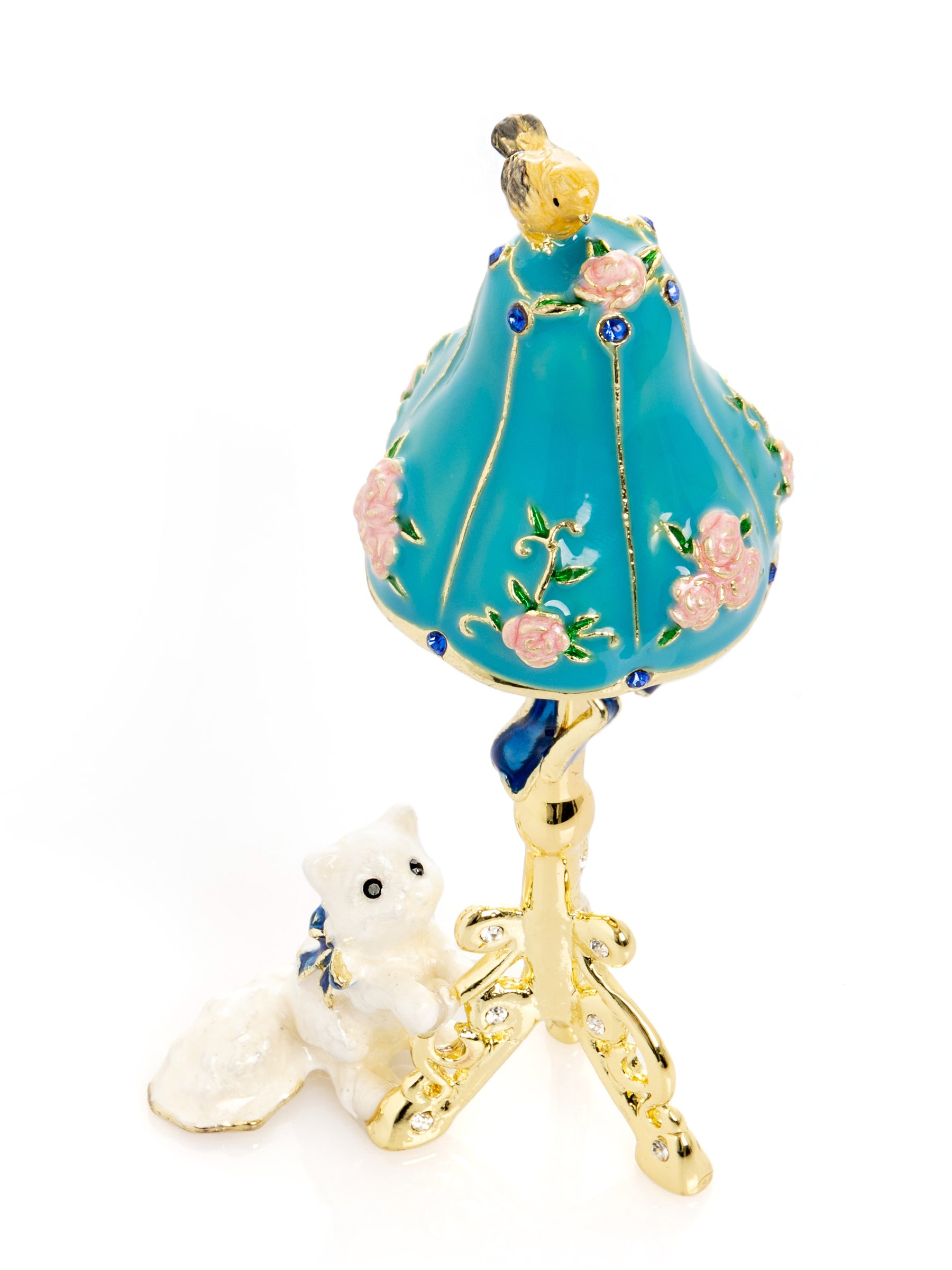 Keren Kopal Gold Standing Lamp with Cat and Bird