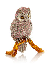 Keren Kopal Pink & Silver Crystal Owl on Amber Tree Branch Trinket Box