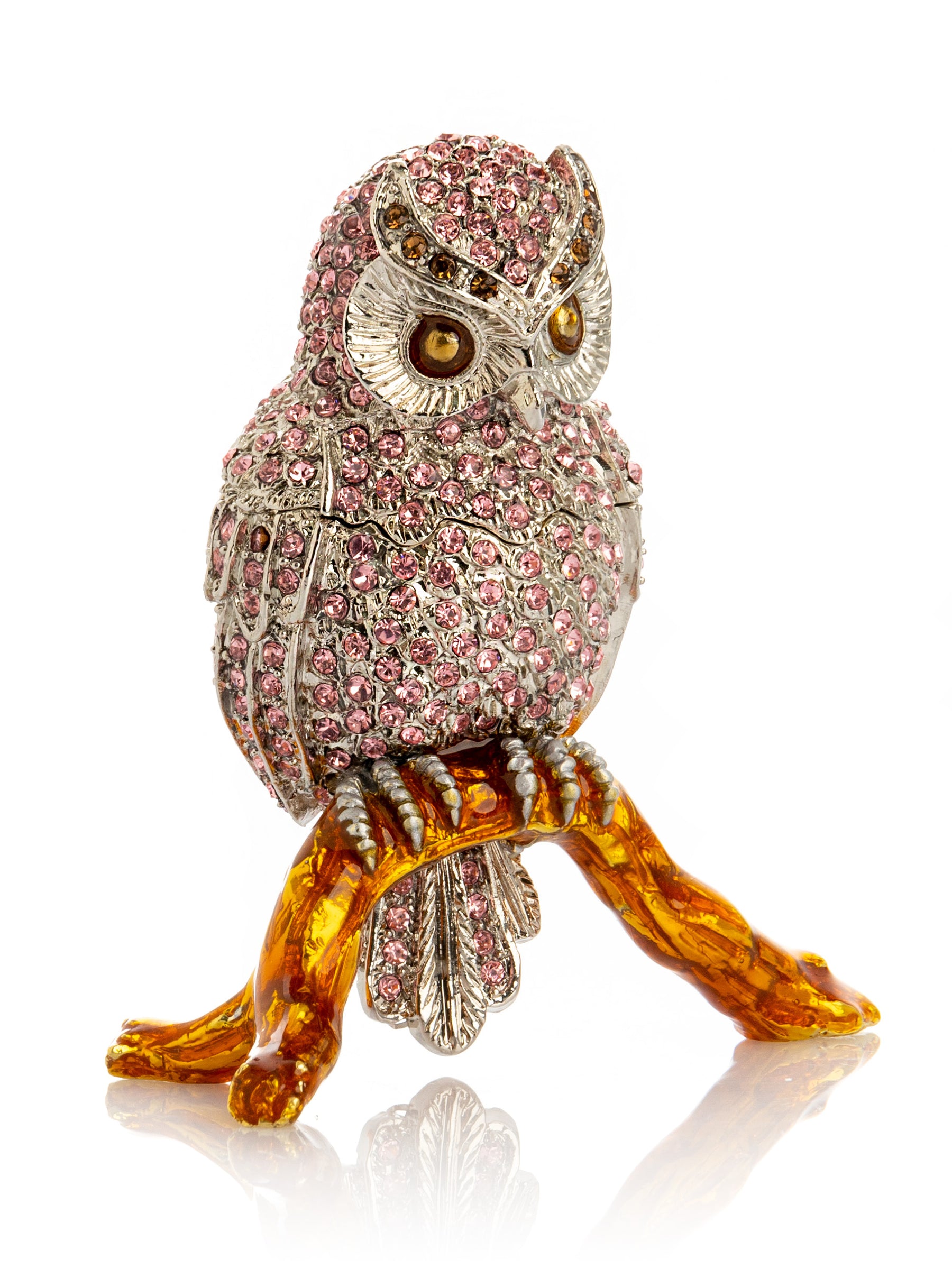 Keren Kopal Pink & Silver Crystal Owl on Amber Tree Branch Trinket Box