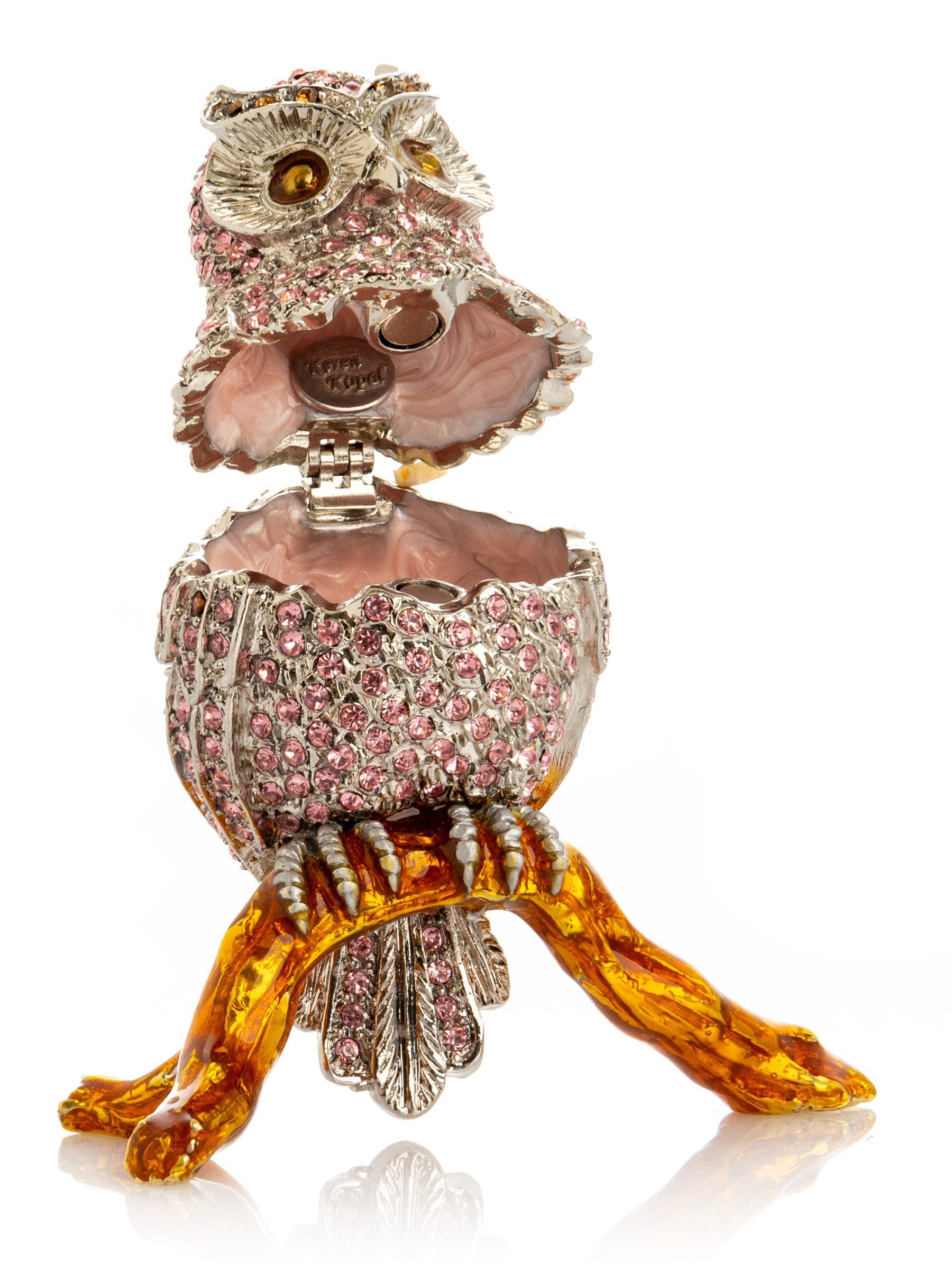 Keren Kopal Pink & Silver Crystal Owl on Amber Tree Branch Trinket Box