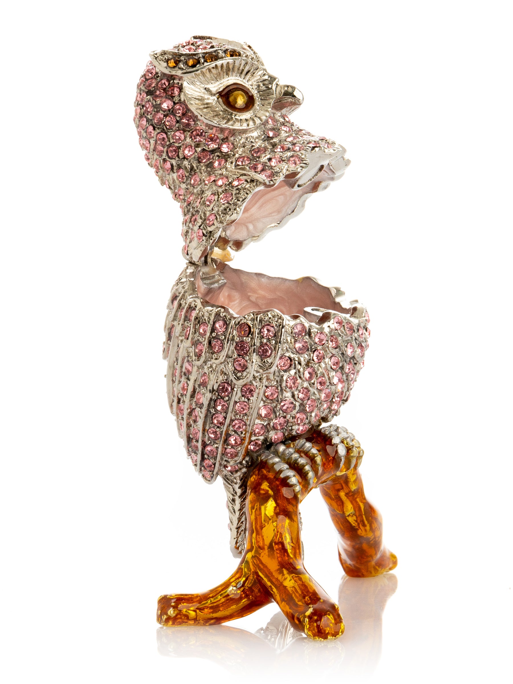 Keren Kopal Pink & Silver Crystal Owl on Amber Tree Branch Trinket Box
