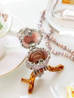 Keren Kopal Pink & Silver Crystal Owl on Amber Tree Branch Trinket Box
