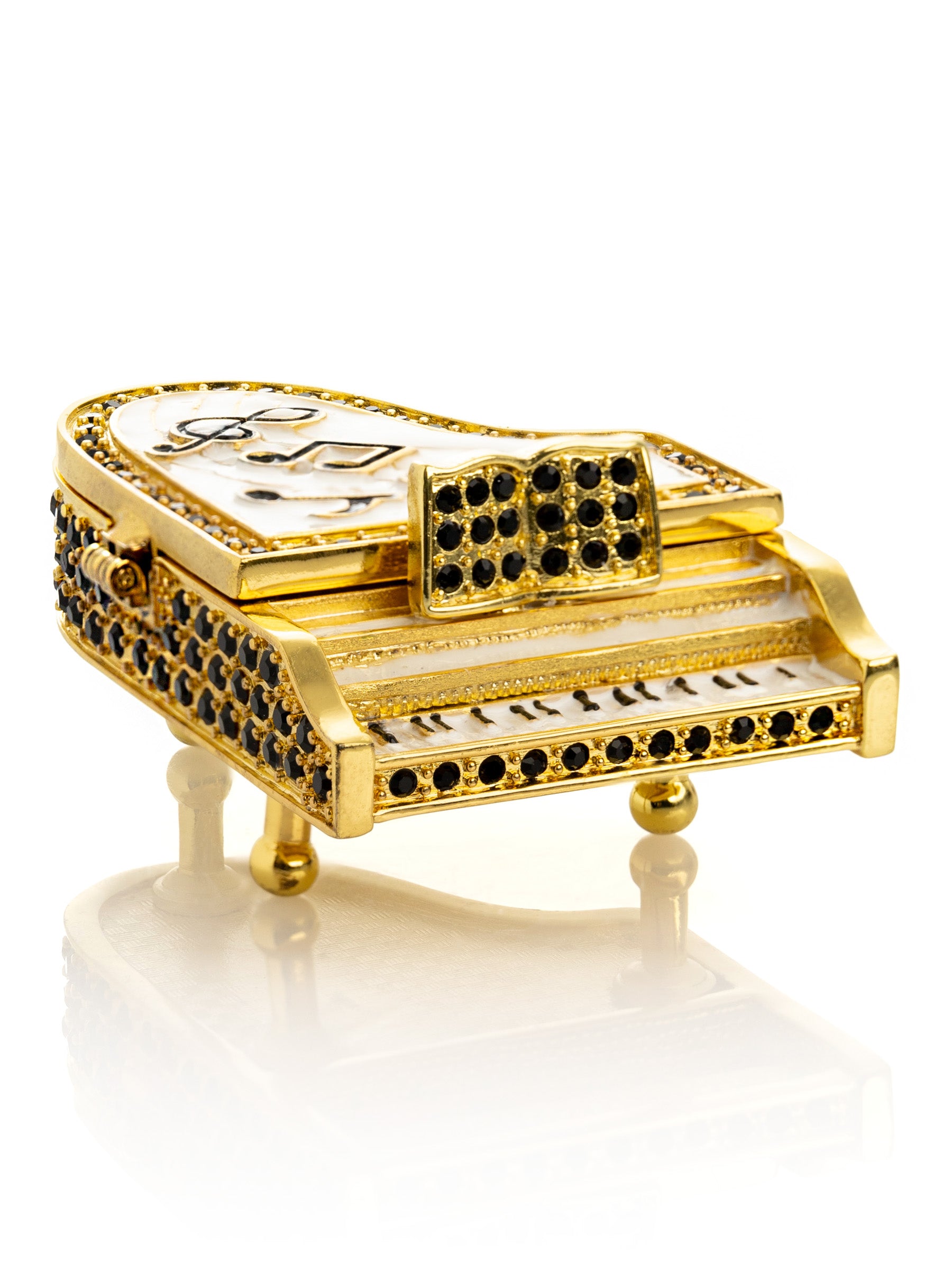 Golden White Piano with Black Crystals