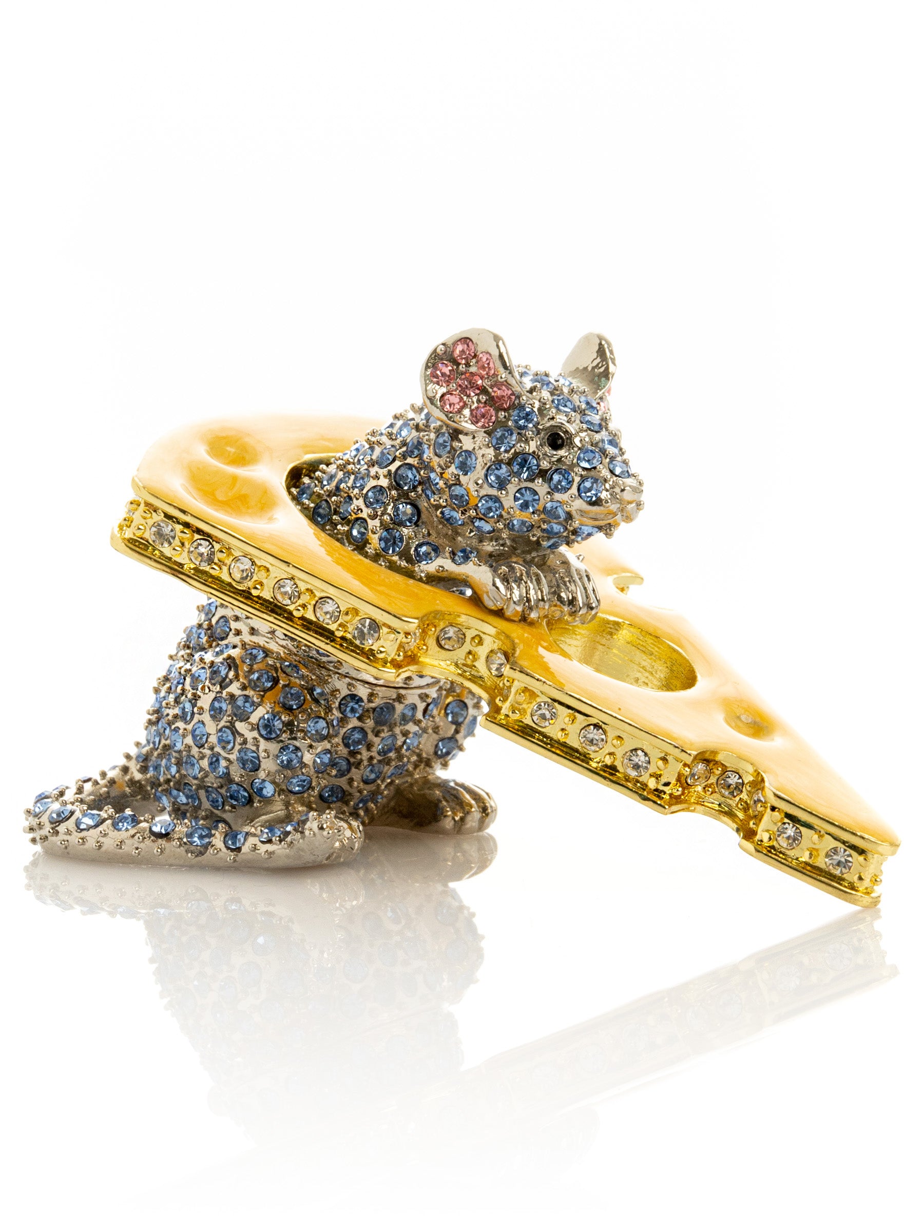 Keren Kopal Sparkling Mouse Peeking from Yellow Cheese Trinket Box