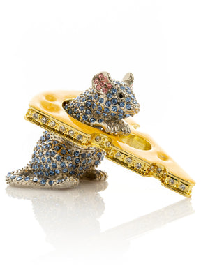 Keren Kopal Sparkling Mouse Peeking from Yellow Cheese Trinket Box