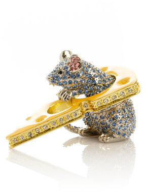 Keren Kopal Sparkling Mouse Peeking from Yellow Cheese Trinket Box