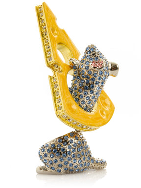 Keren Kopal Sparkling Mouse Peeking from Yellow Cheese Trinket Box