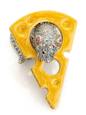 Keren Kopal Sparkling Mouse Peeking from Yellow Cheese Trinket Box