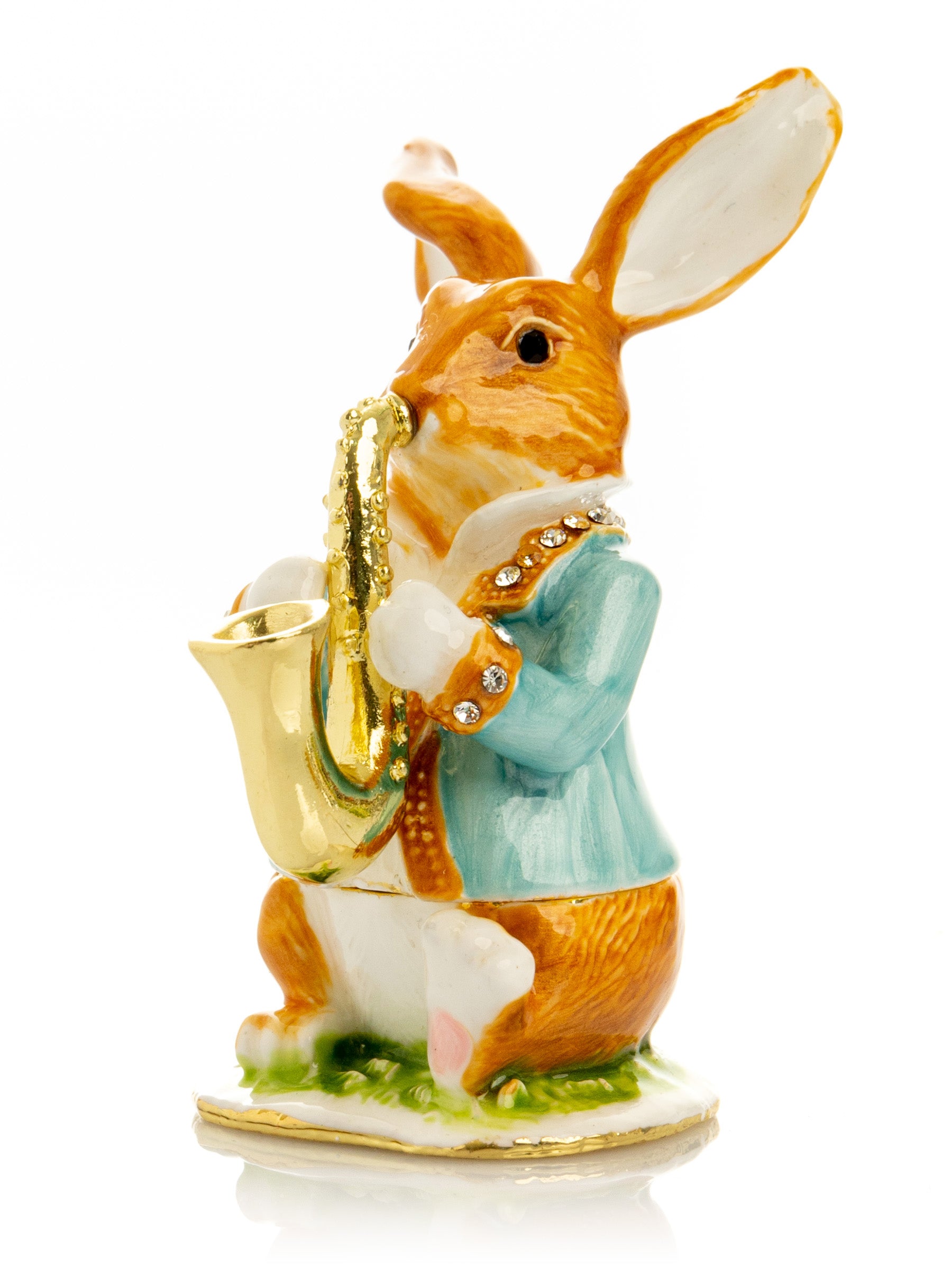 Rabbit playing the saxophone trinket box