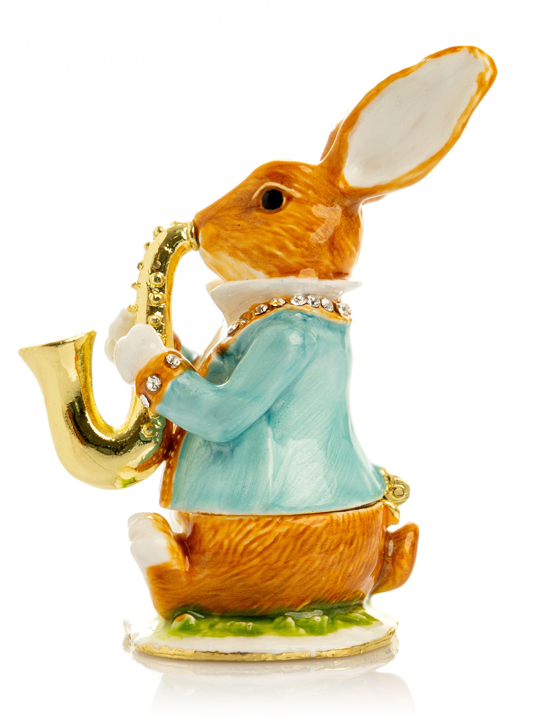 Rabbit playing the saxophone trinket box