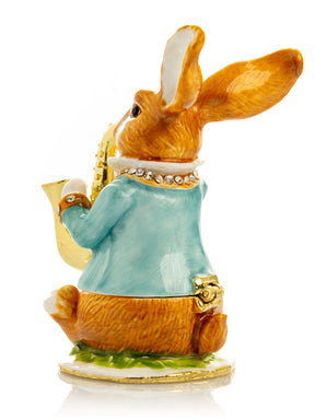 Rabbit playing the saxophone trinket box