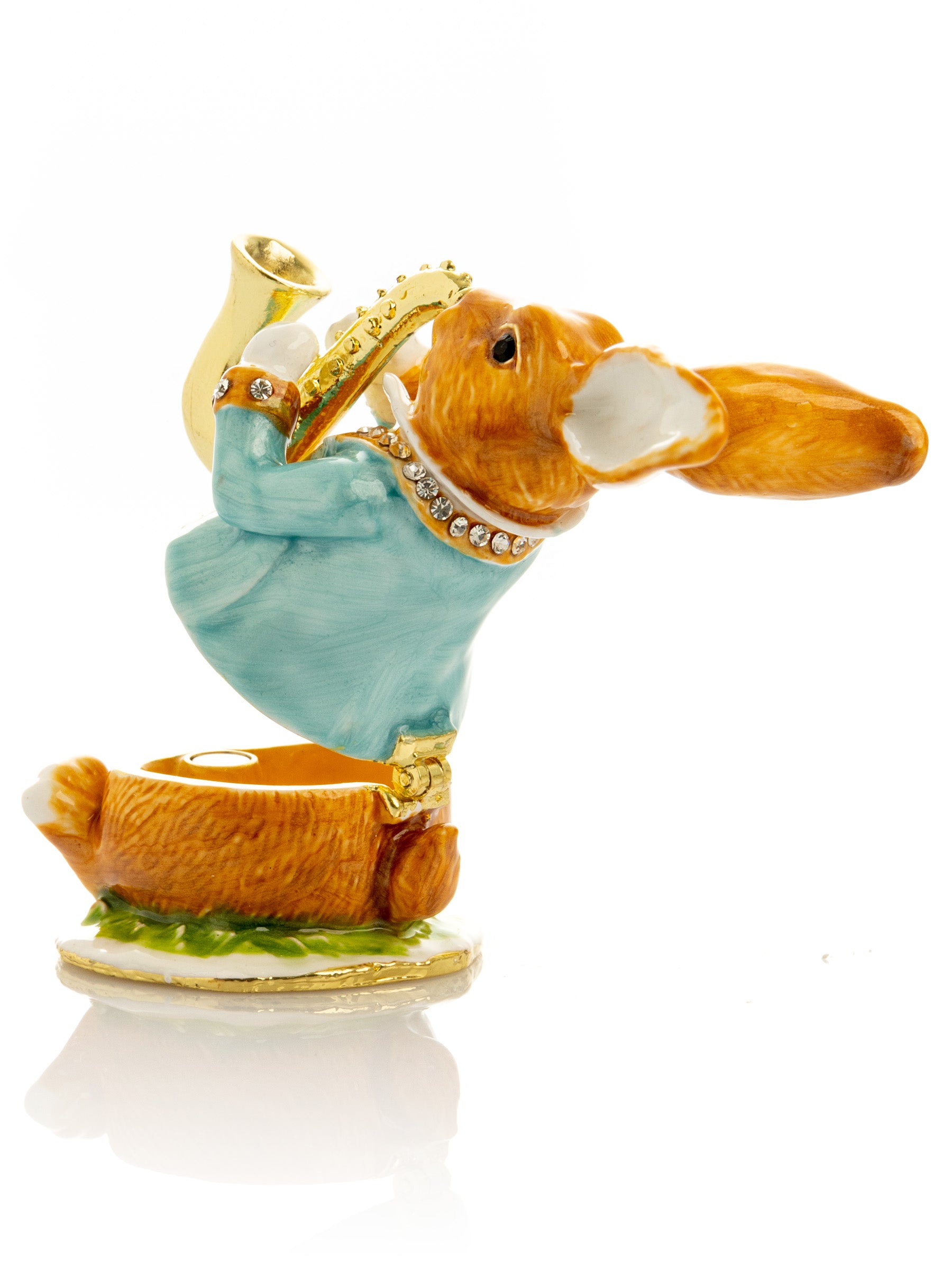 Rabbit playing the saxophone trinket box