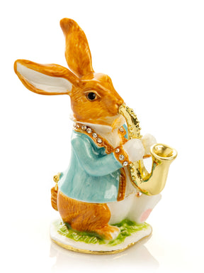 Rabbit playing the saxophone trinket box