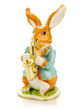 Rabbit playing the saxophone trinket box