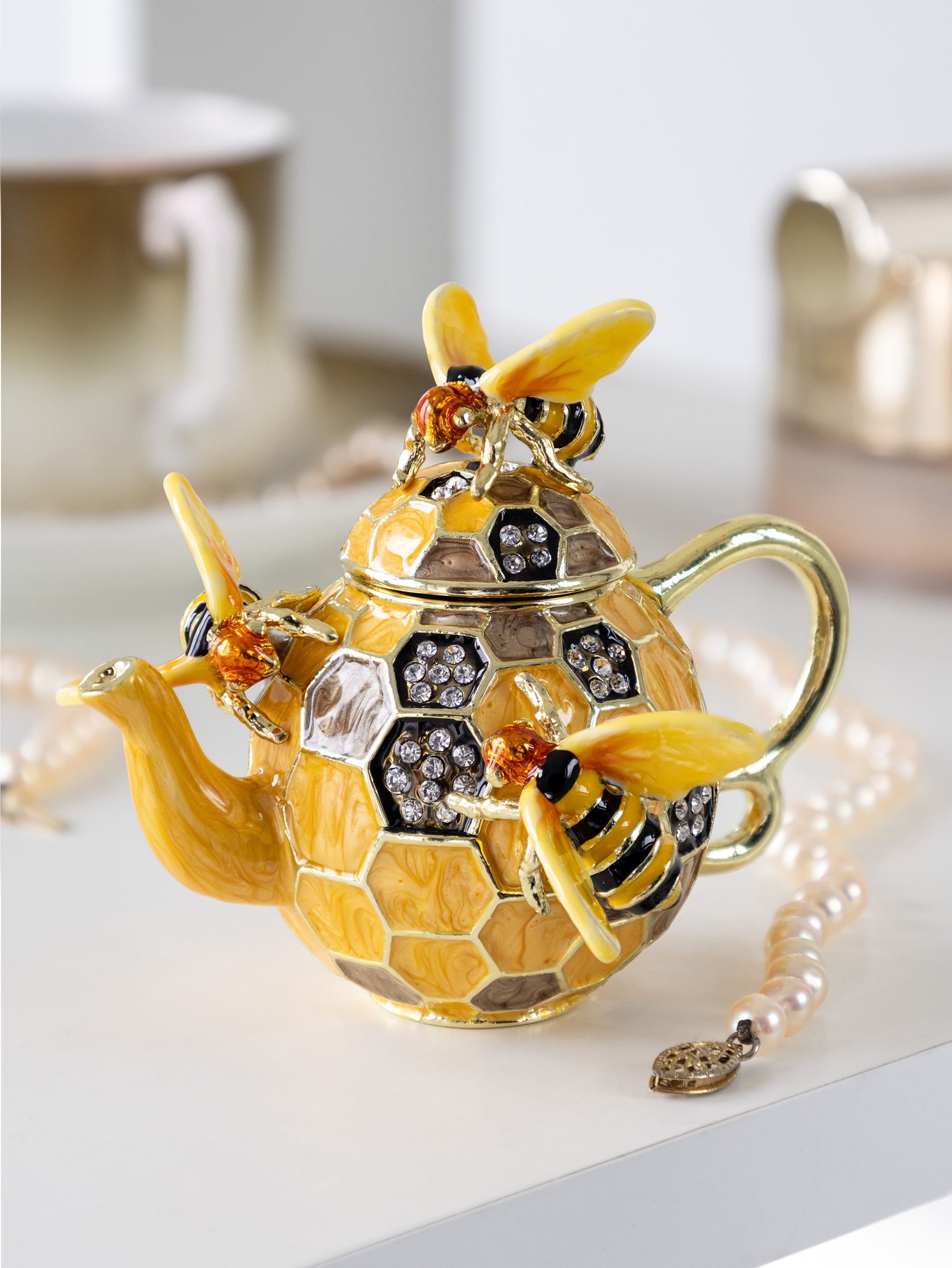 Bee & Honeycomb Teapot Trinket Box by Keren Kopal