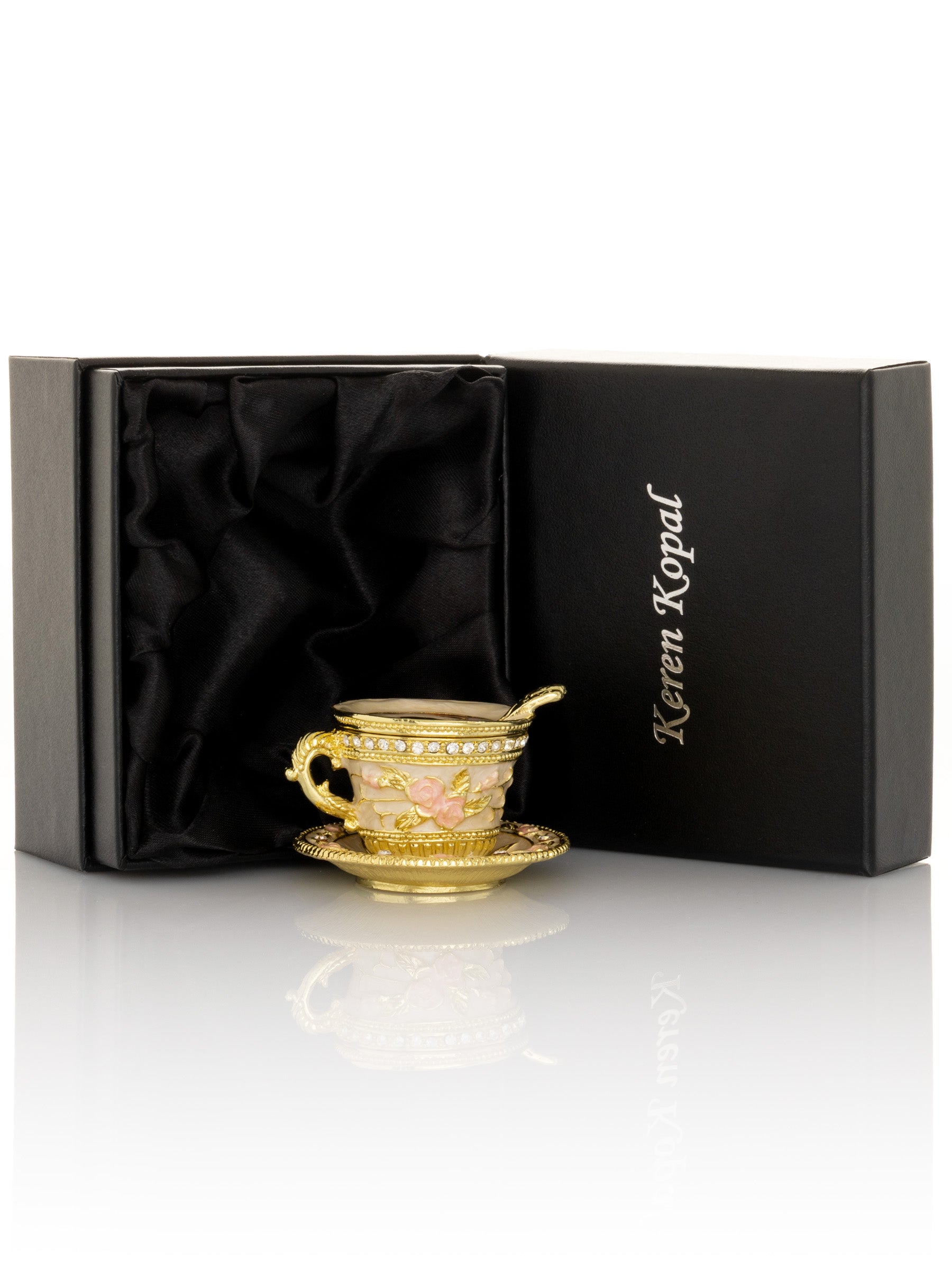 Golden Tea Cup with Pink Roses