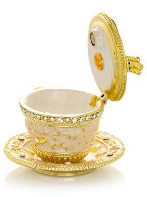 Golden Tea Cup with Pink Roses