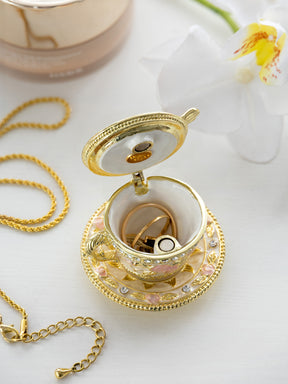 Golden Tea Cup with Pink Roses