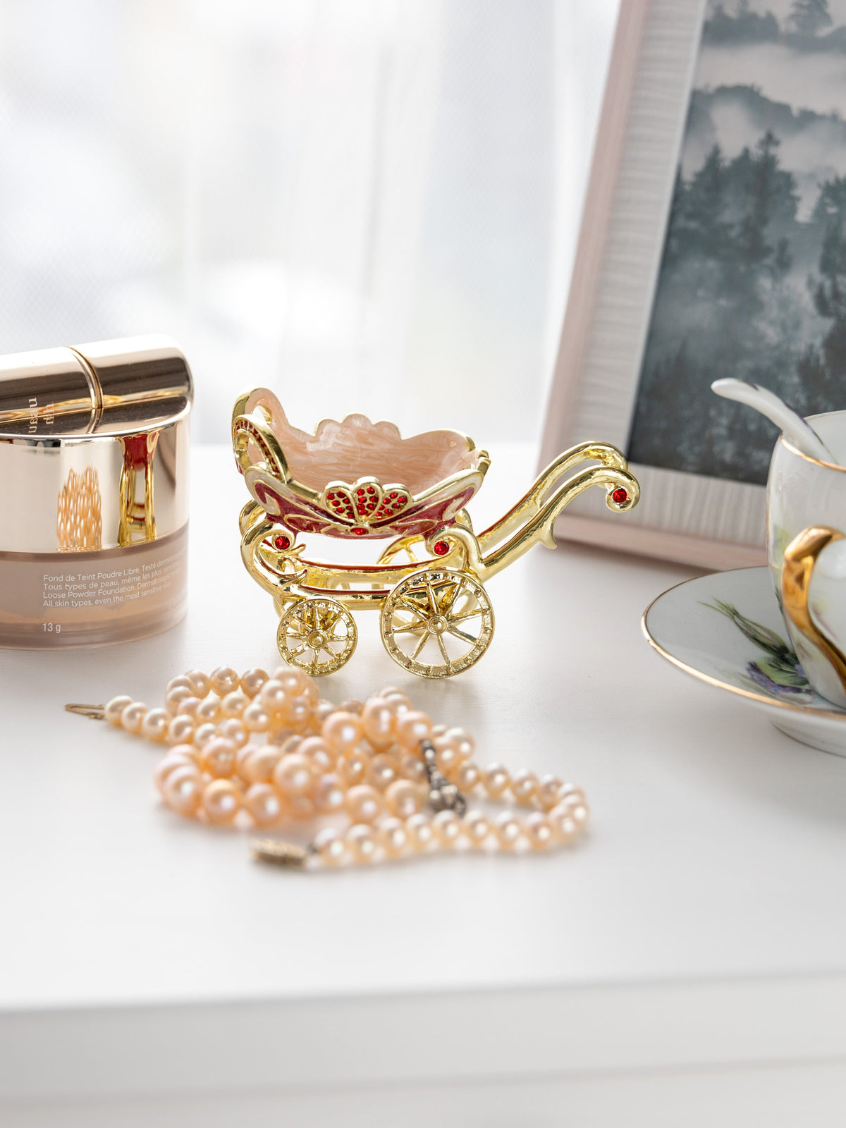 Keren Kopal Red vintage Baby Carriage Trinket Box stroller