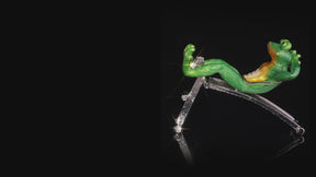Green Frog Exercising on Bench Trinket Box