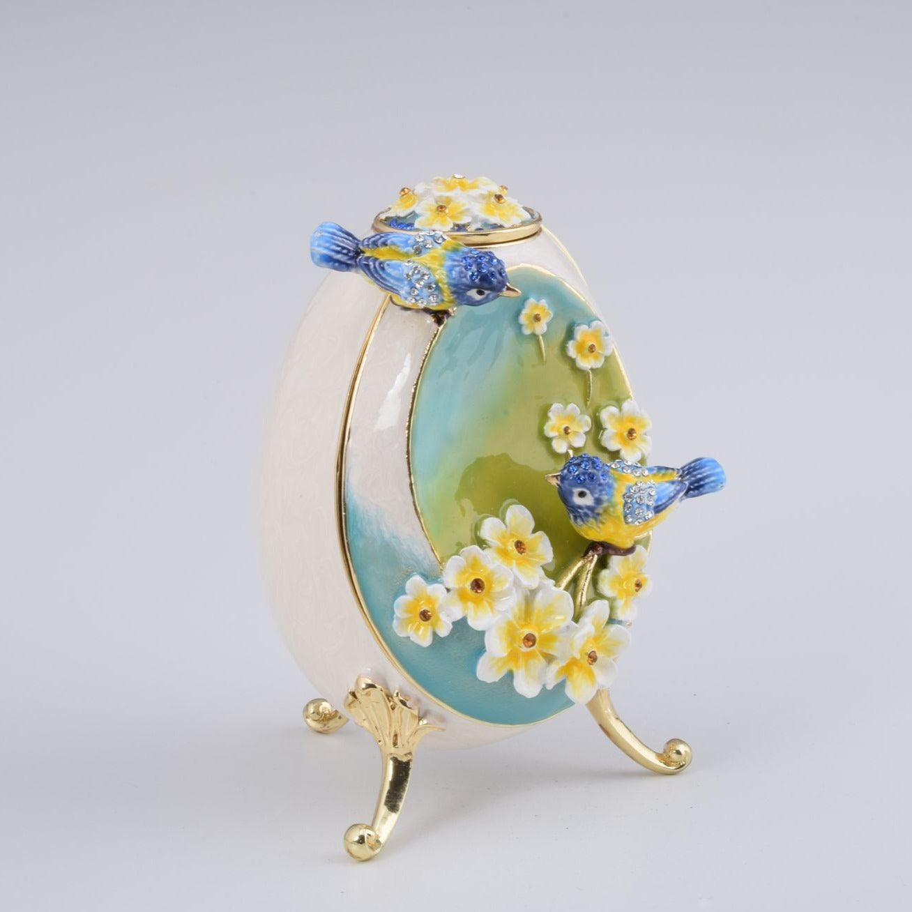 Birds and Flowers White Faberge Egg