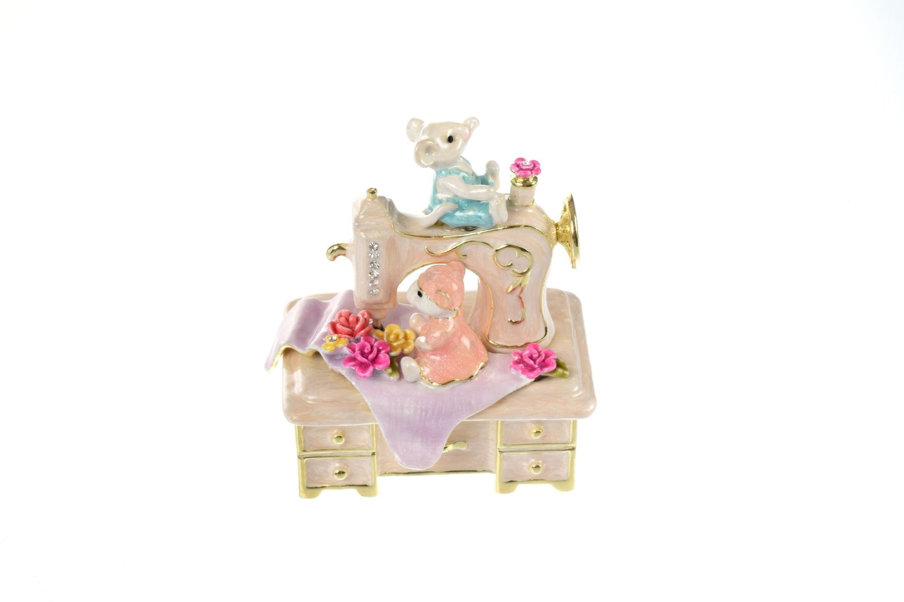 Mice helping on a vintage sewing machine Trinket Box