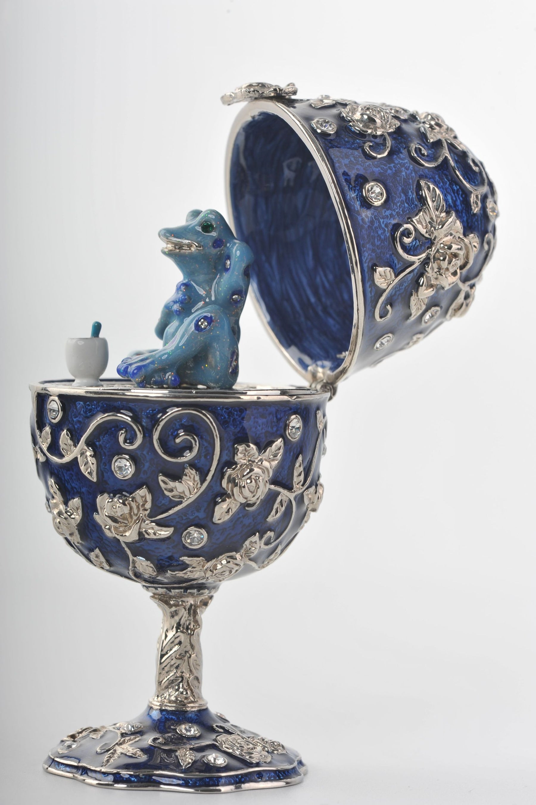 Blue Faberge Egg with Frog Inside