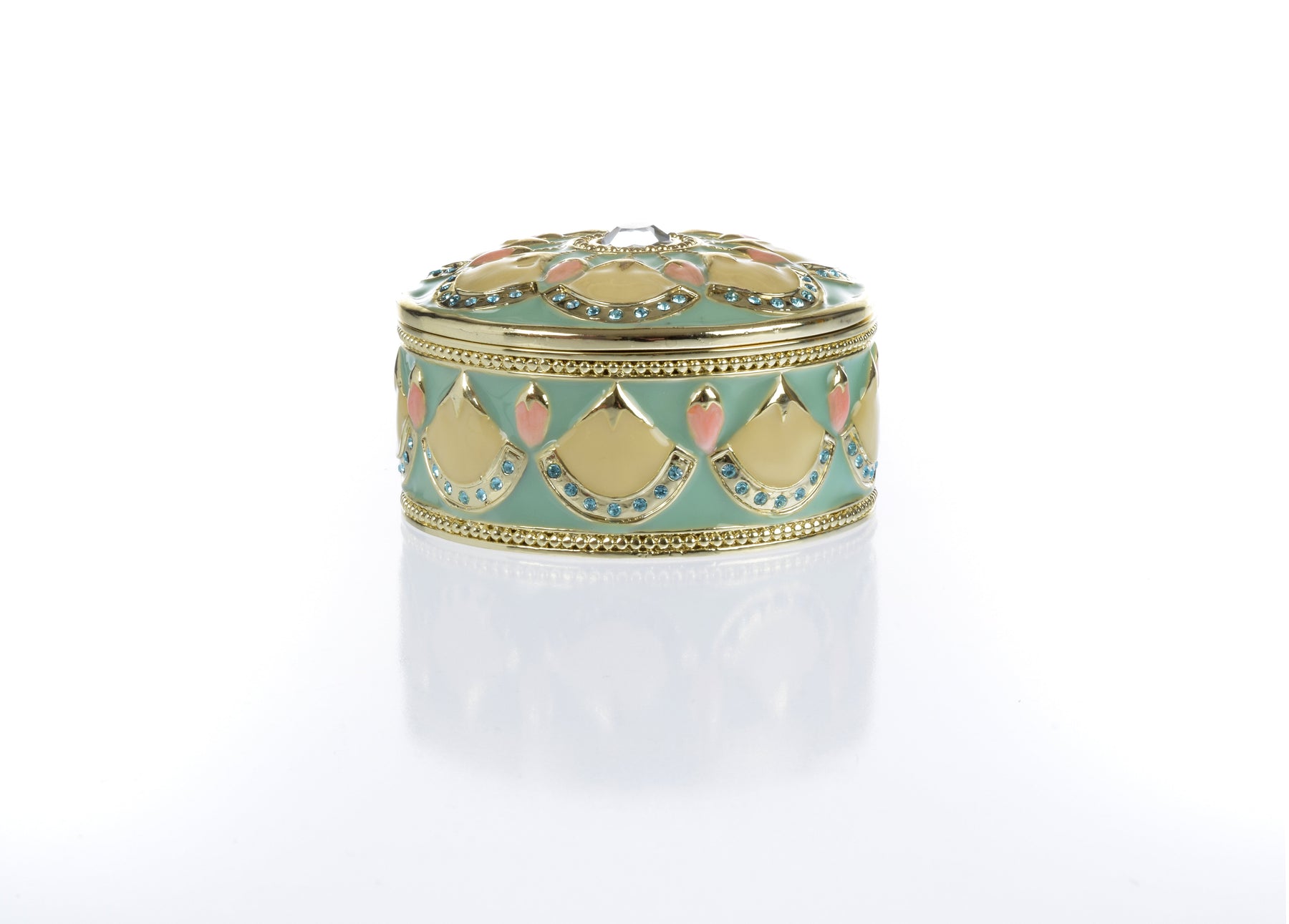 Round Green turquoise Beautiful Decorated Trinket Box