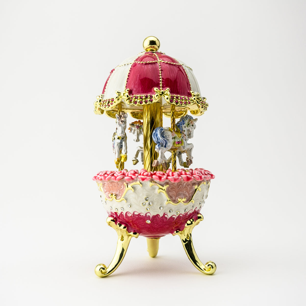 Red Wind up Horse Carousel Faberge Egg