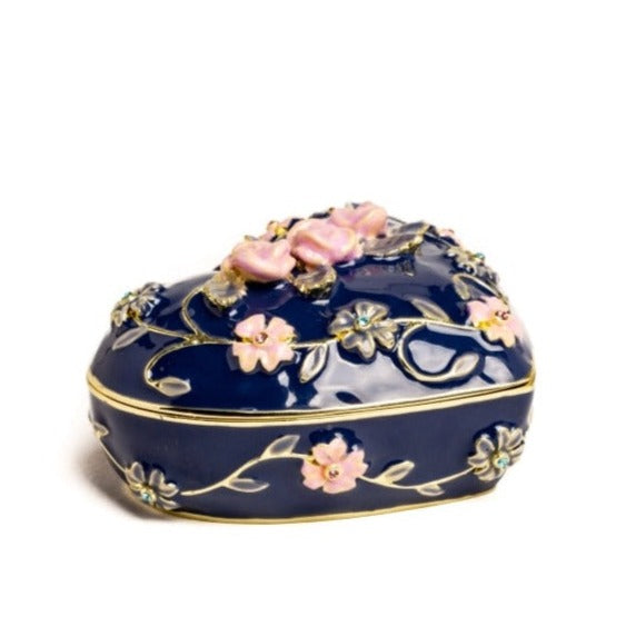 Blue Decorative Trinket Box with Flowers