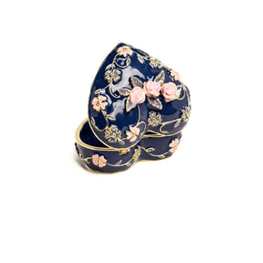 Blue Decorative Trinket Box with Flowers