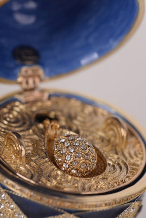 Blue Faberge Egg with Egg Pendant Inside