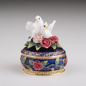 Blue Box with Roses Decorated with Two White Doves