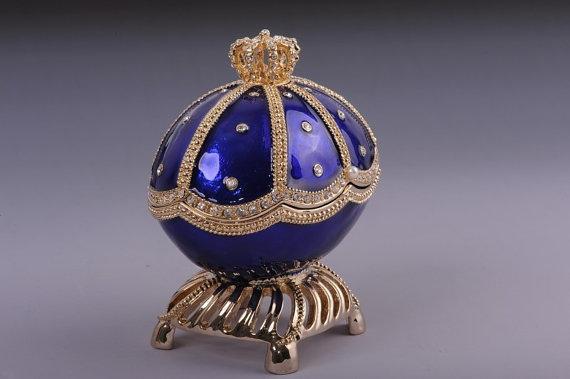 Keren Kopal Blue & Gold Faberge Egg with Sailing Ship Inside  125.00