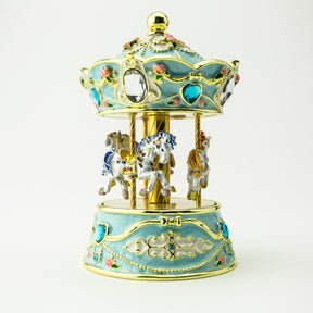 Blue Wind up Horse Carousel Faberge Egg Carousel music box Keren Kopal