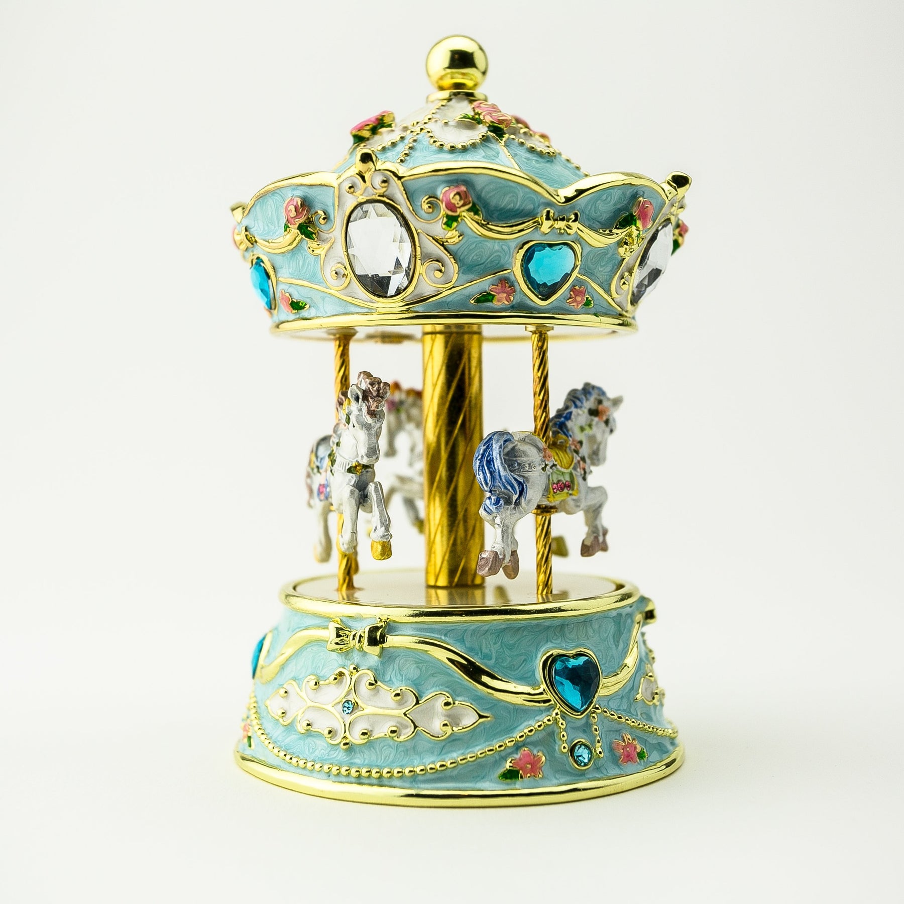 Blue Wind up Horse Carousel Faberge Egg Carousel music box Keren Kopal