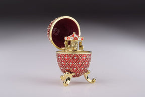 Red Faberge Egg with Horse Carousel Surprise Inside Carousel music box Keren Kopal